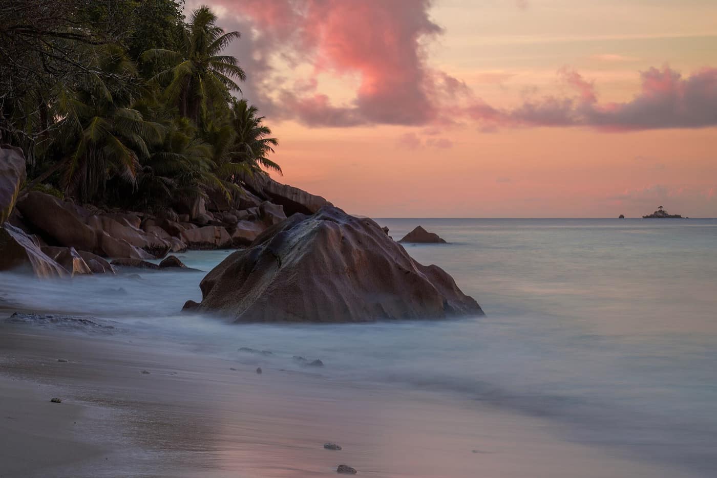 Seychelles — Granite rock in La Digue Island at sunset