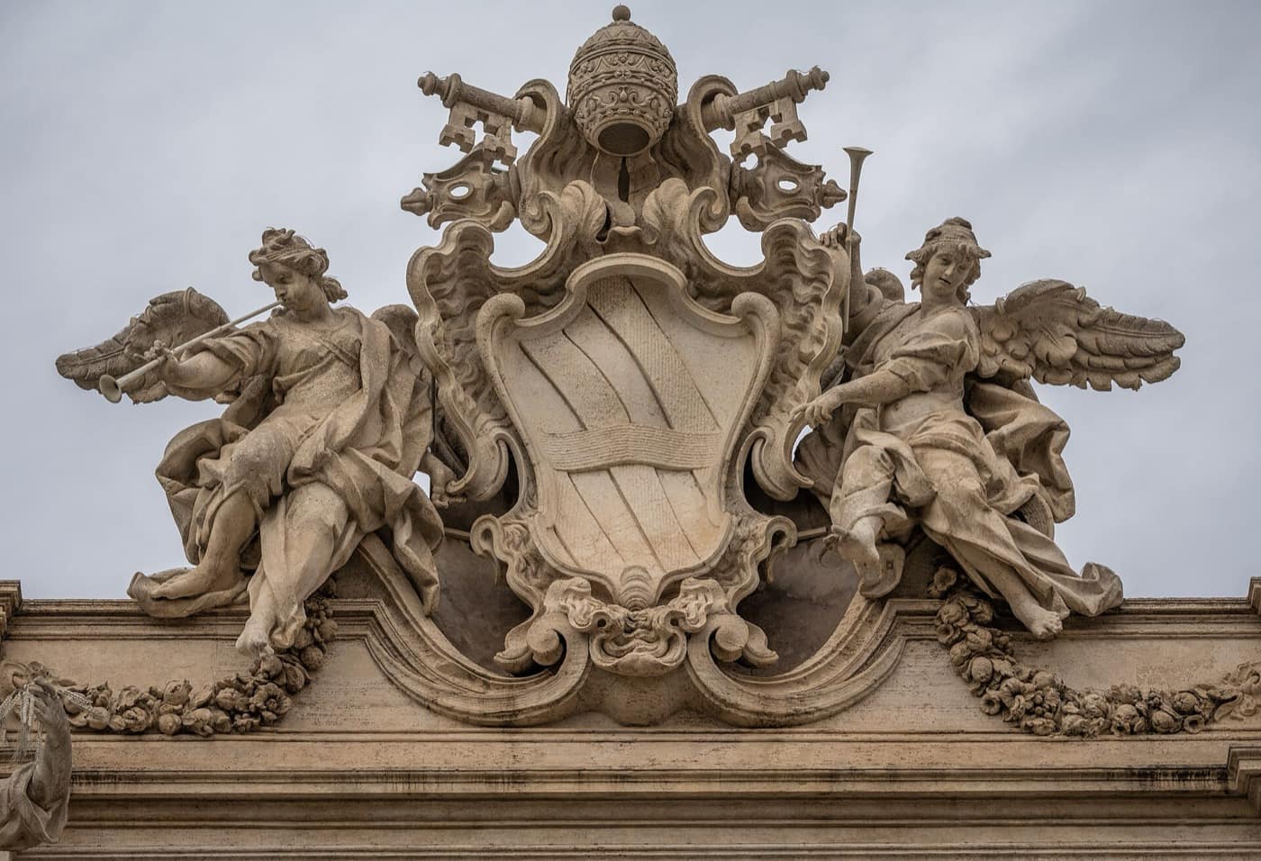 Rome — Coat-of-arms of Pope Clement XII on the Trevi Fountain, Rome, Italy